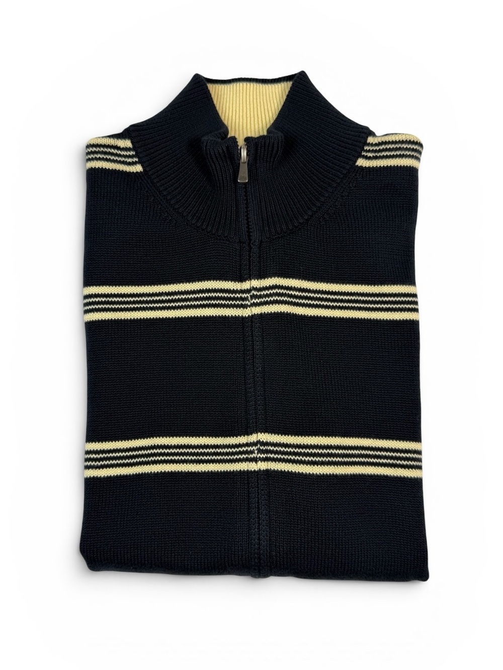 Brooks Brothers Men’s Striped Black Crewneck Zip Sweater Vest Medium - Picture 10 of 12